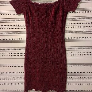 Burgundy off the shoulder mini dress